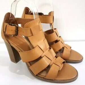 Bongo Tan Faux Leather Heeled Sandal Women's Sz 8